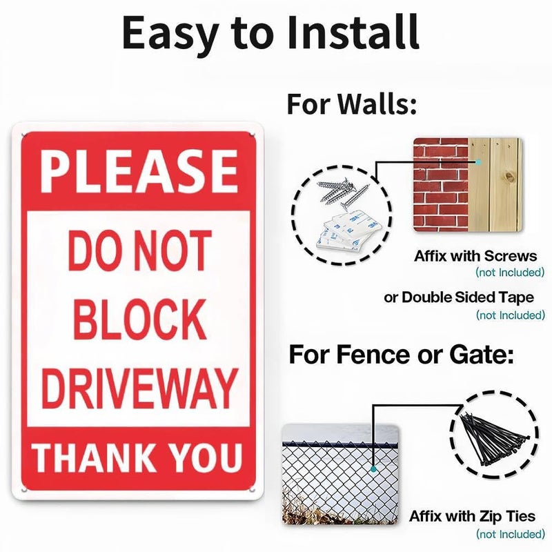 LIZATIC Do Not Block Driveway Sign - 8 x 12 inch Metal Aaluminum Sign, No Parking Signs for Home Gate, Outside, Garage, Yard, Outdoor and Front Door, UV Protected & Weatherproof, White/Red (1PCS) - Image 3